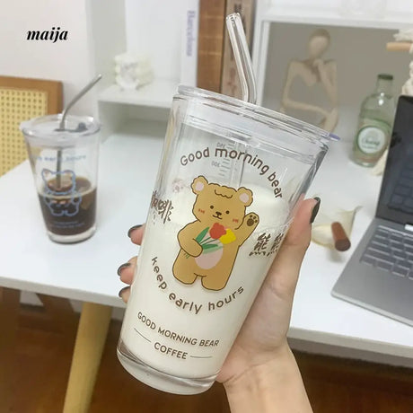 BANKE Coffee Milk Tea Glass Cup with Little Bears from BANKE
