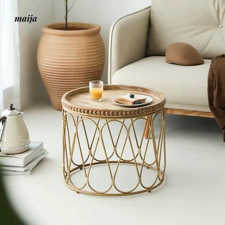 MINEFINE Round Scandinavian Rattan Coffee Table from Kaiyashi