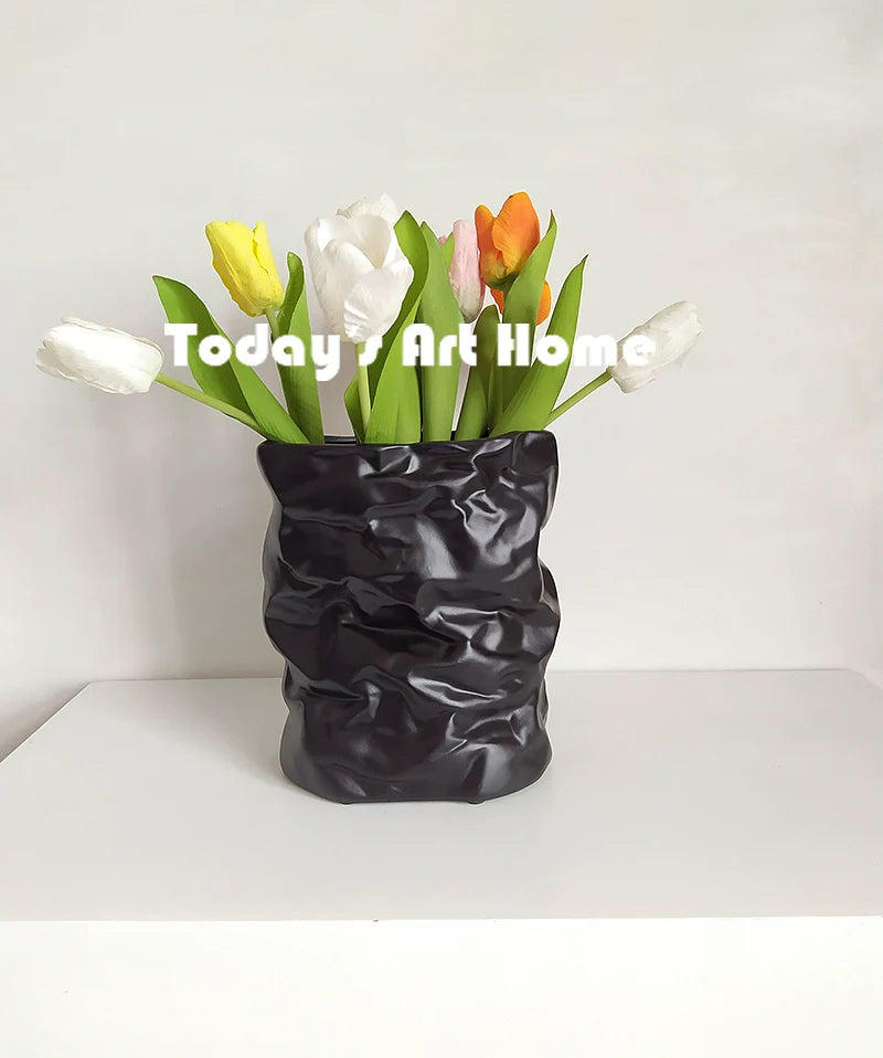 TODAYARTIST Sylvie Folded White Ceramic Flower Vase with Modern Charm from TODAYARTIST