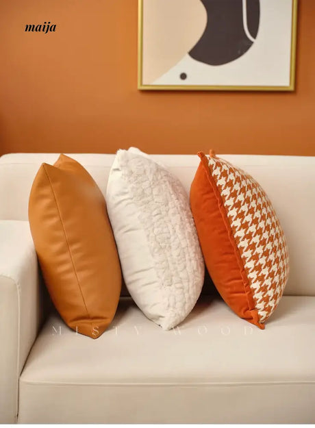 MISTYWOOD Modern Minimalist Leather Orange Pillow from MISTYWOOD