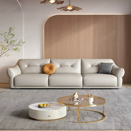DIPU Serene Imported Leather Cream Sofa from DIPU
