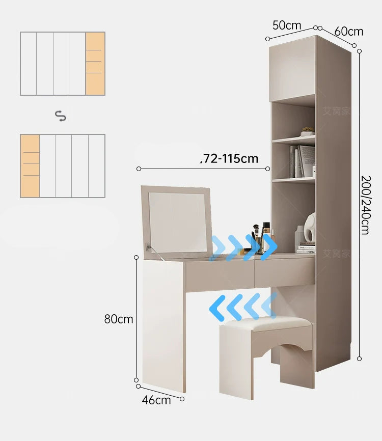 AIWO Bastien Wardrobe with Desk and Handle-Free Modern Design from AIWO