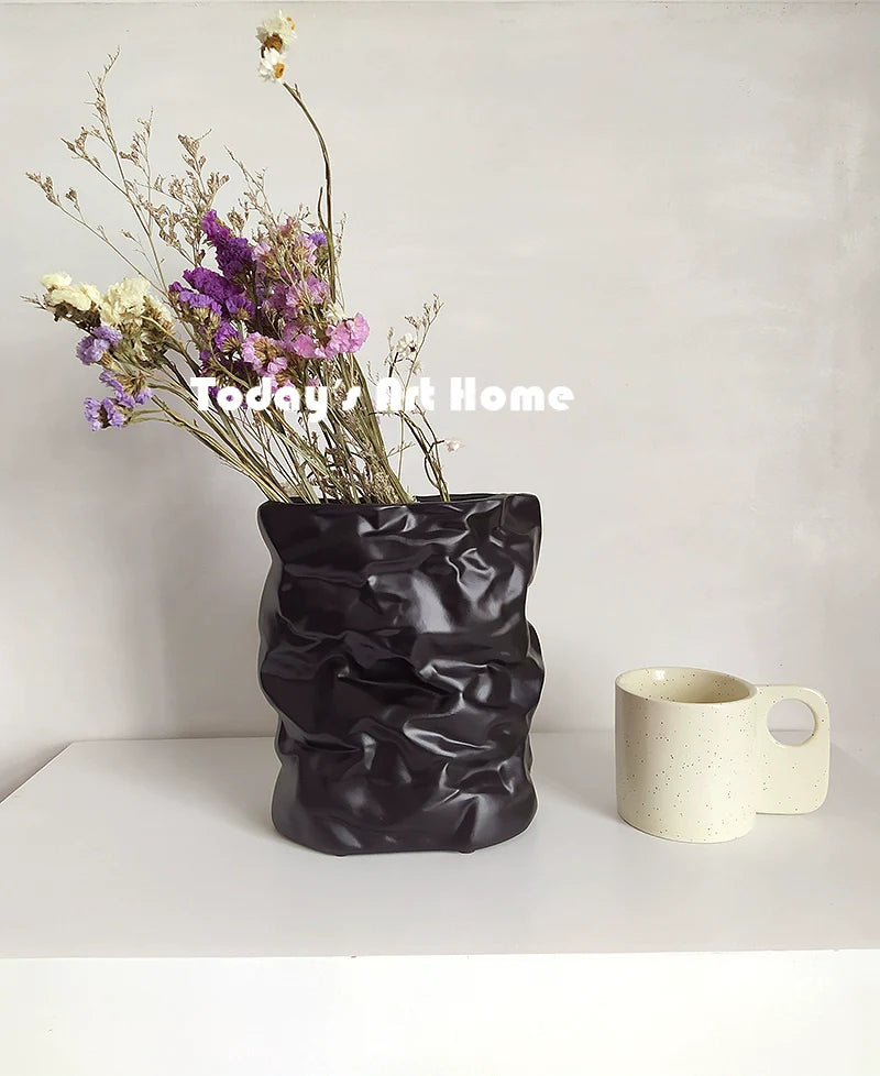 TODAYARTIST Sylvie Folded White Ceramic Flower Vase with Modern Charm from TODAYARTIST