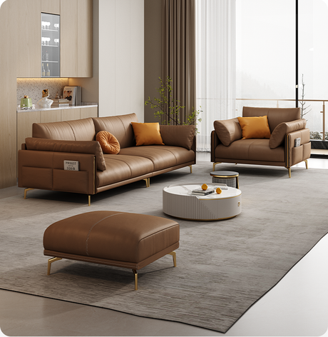 DIPU Mack Cream Minimalist Cowhide Sofa from DIPU