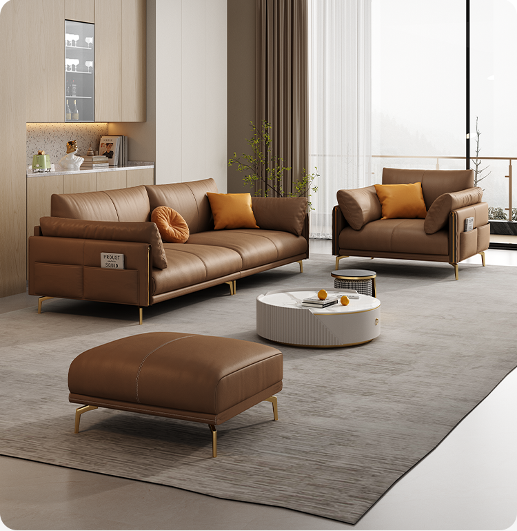 DIPU Mack Cream Minimalist Cowhide Sofa from DIPU