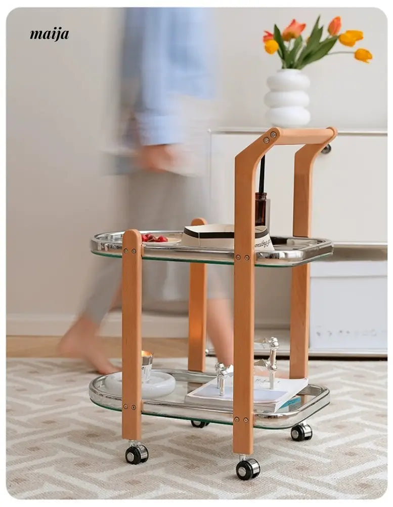 LOWERLEFT Wooden Glass Swivel Cart from Lower Left