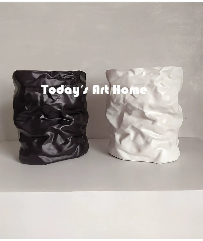 TODAYARTIST Sylvie Folded White Ceramic Flower Vase with Modern Charm from TODAYARTIST