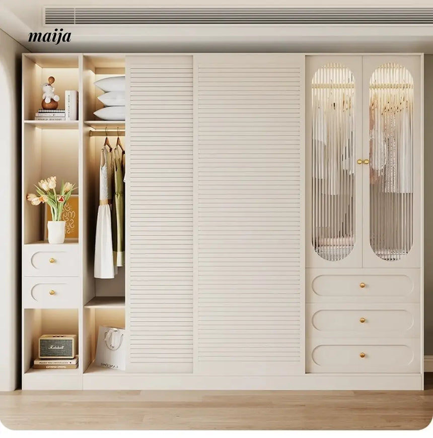 MEIHOUSE French Cream Sliding Door Bedroom Wardrobe Modern Storage from MEIHOUSE