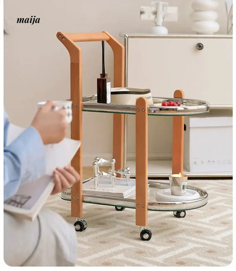 LOWERLEFT Wooden Glass Swivel Cart from Lower Left