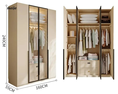 MEIHOUSE Cream Bedroom Wardrobe Flat Door Storage Cabinet from MEIHOUSE