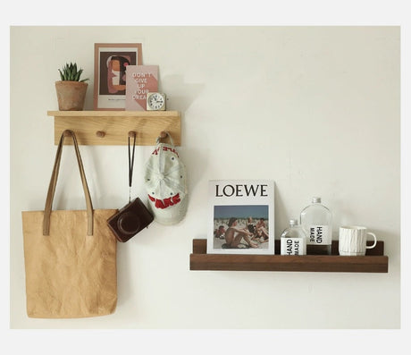 OGI NO RYOHIN Wall-Hung Shelf with Solid Wood Hooks from HOBBYTREE