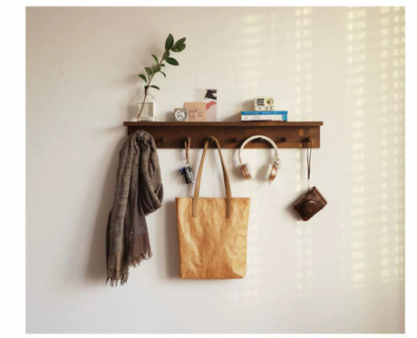 OGI NO RYOHIN Wall-Hung Shelf with Solid Wood Hooks from HOBBYTREE