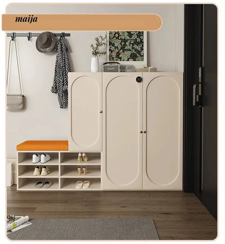 MEIHOUSE Cream Shoe Cabinet with Password Lock Entryway Storage Bench from MEIHOUSE