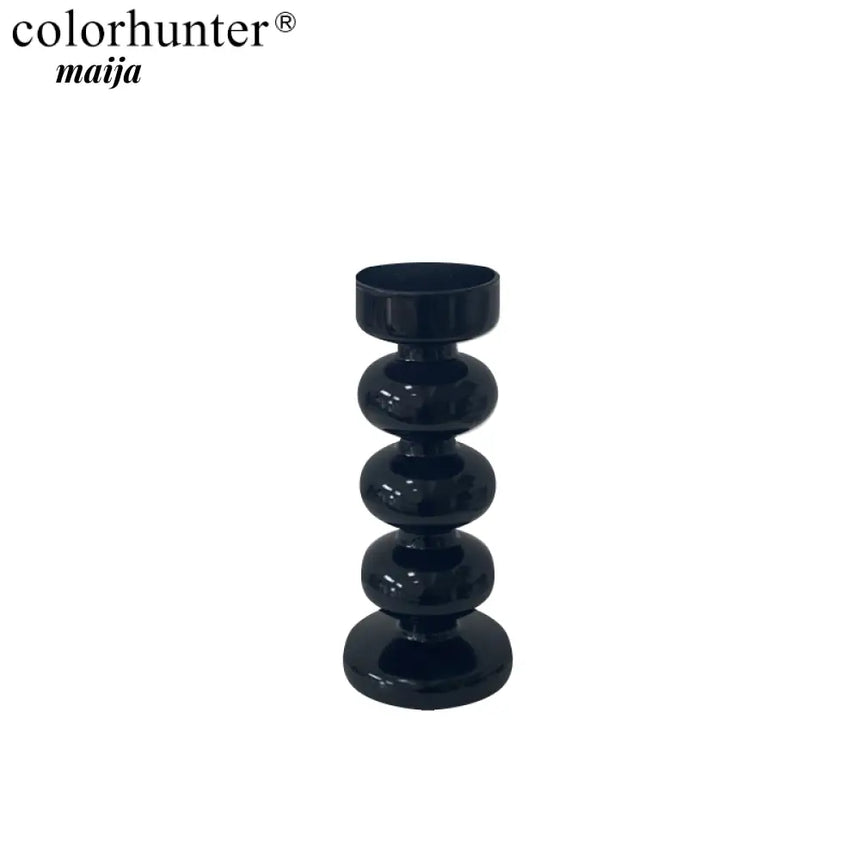 COLOURHUNTER Glossy Black Scandinavian Silver Retro Candle Holder from maija