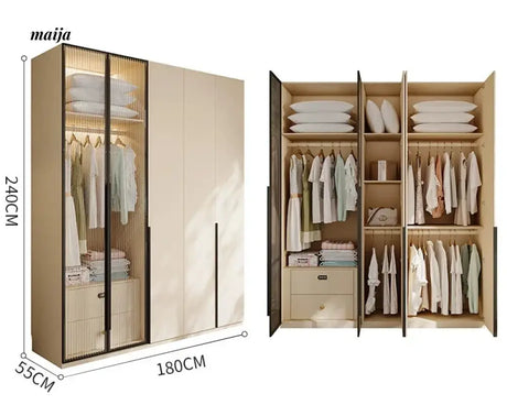 MEIHOUSE Cream Bedroom Wardrobe Flat Door Storage Cabinet from MEIHOUSE