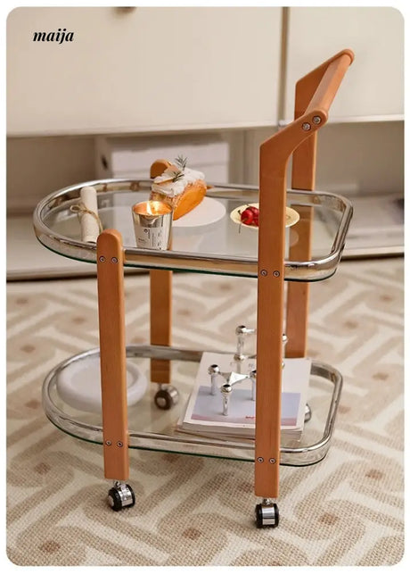 LOWERLEFT Wooden Glass Swivel Cart from Lower Left