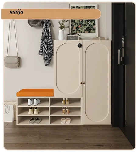 MEIHOUSE Cream Shoe Cabinet with Password Lock Entryway Storage Bench from MEIHOUSE