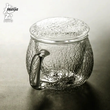 JOTO Hammered Glass Tea Cup with Lid for Thick Tea from MOSE