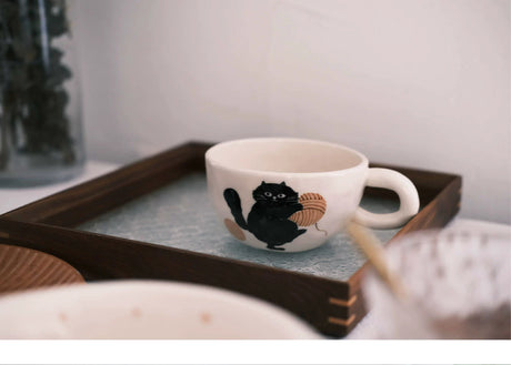 KAWATANI Japanese Ceramic Cute Cat Coffee Mug and Plate from kawatani