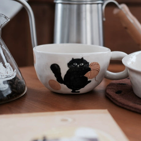 KAWATANI Japanese Ceramic Cute Cat Coffee Mug and Plate from kawatani