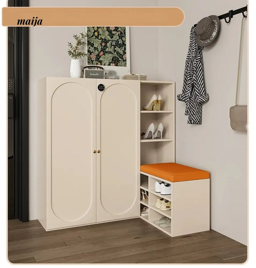 MEIHOUSE Cream Shoe Cabinet with Password Lock Entryway Storage Bench from MEIHOUSE
