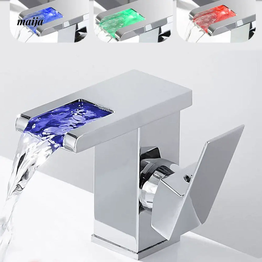 LED Colour-Changing Waterfall Temperature Basin Faucet from Kaiyashi