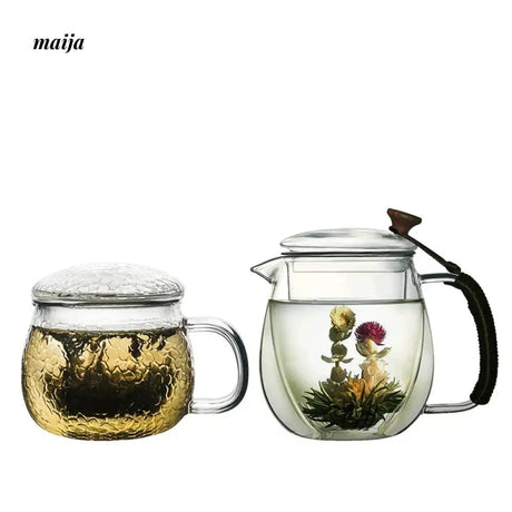 JOTO Hammered Glass Tea Cup with Lid for Thick Tea from MOSE