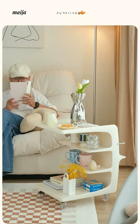 PUMPKIN BOX Acrylic Cream Coffee Table Cart from PUMPKIN BOX