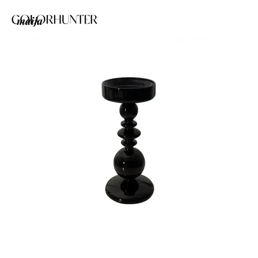 COLOURHUNTER Glossy Black Scandinavian Silver Retro Candle Holder from maija