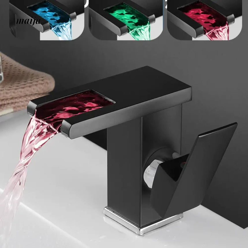 LED Colour-Changing Waterfall Temperature Basin Faucet from Kaiyashi