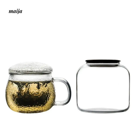 JOTO Hammered Glass Tea Cup with Lid for Thick Tea from MOSE