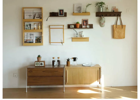OGI NO RYOHIN Wall-Hung Shelf with Solid Wood Hooks from HOBBYTREE