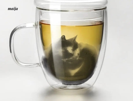 JOTO Handmade Double Layer Glass Cat Handle Coffee Cup from MOSE