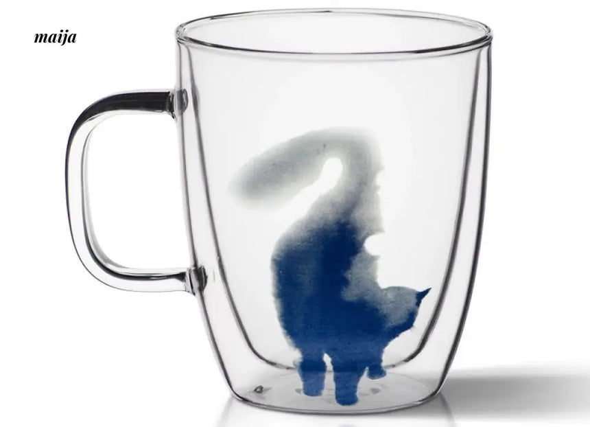 JOTO Handmade Double Layer Glass Cat Handle Coffee Cup from MOSE