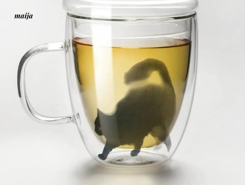 JOTO Handmade Double Layer Glass Cat Handle Coffee Cup from MOSE