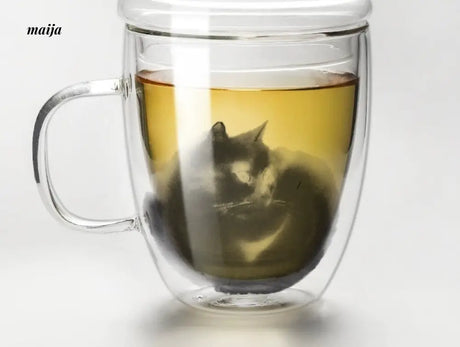 JOTO Handmade Double Layer Glass Cat Handle Coffee Cup from MOSE