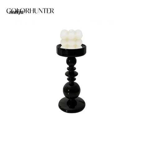 COLOURHUNTER Glossy Black Scandinavian Silver Retro Candle Holder from maija
