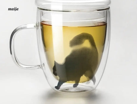 JOTO Handmade Double Layer Glass Cat Handle Coffee Cup from MOSE