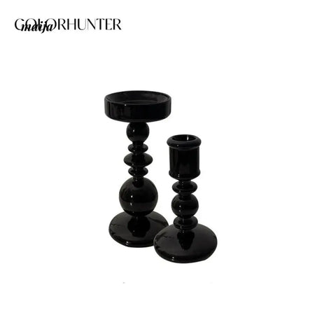 COLOURHUNTER Glossy Black Scandinavian Silver Retro Candle Holder from maija