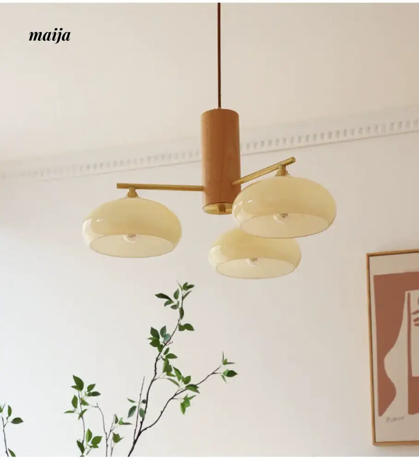 NANCY Japanese Retro Glass Chandelier Walnut Style from NANCY