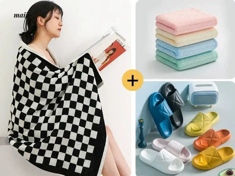 NUANYOU Chessboard Grid Cotton Bath Towel from Nuanyou