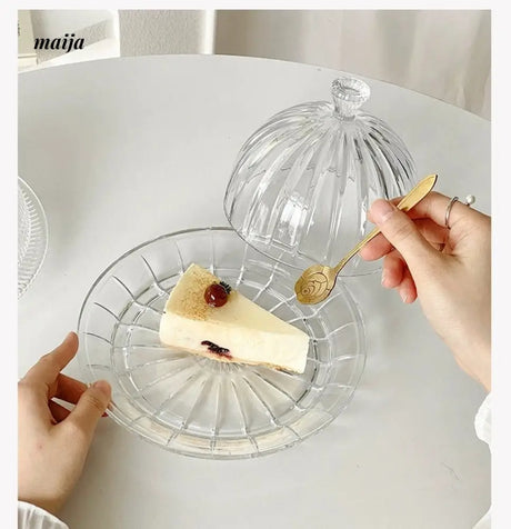 BANKE Striped Glass Dessert Plate with Hood from BANKE