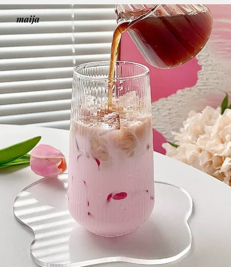 BANKE Striped Glass Latte Coffee Cup Cute Design from BANKE