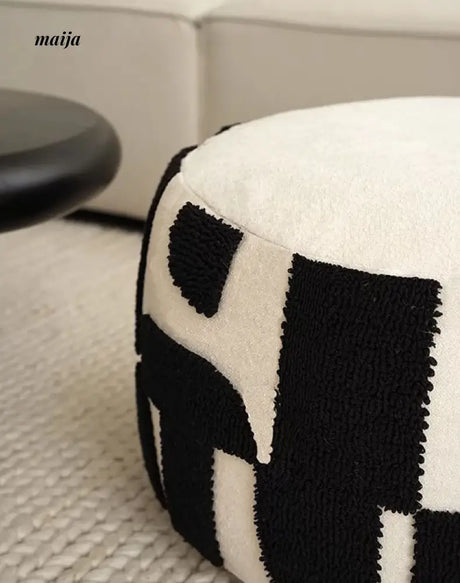 BACKTOBUTU Black and White Geometric Pouf from maija