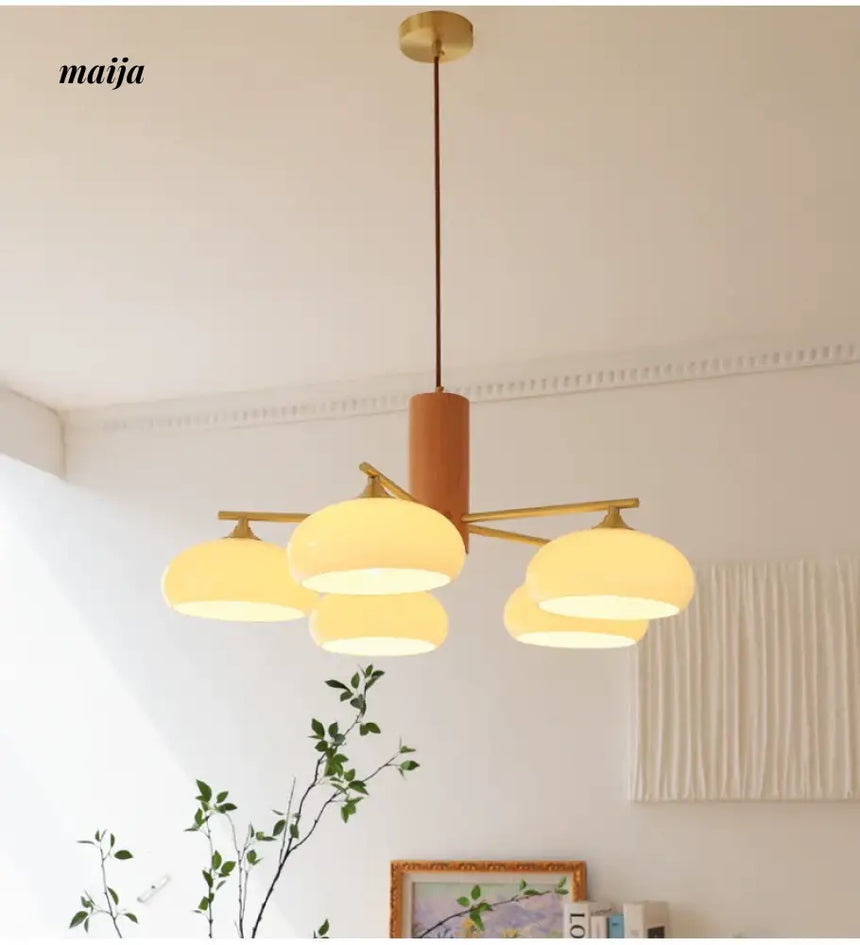 NANCY Japanese Retro Glass Chandelier Walnut Style from NANCY