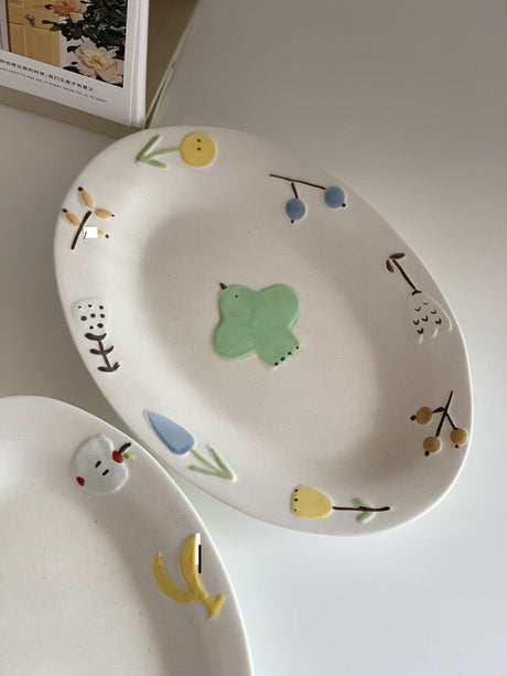 YASUKI Haruto Elegant Hand-Painted Relief Oval Disc from YASUKI