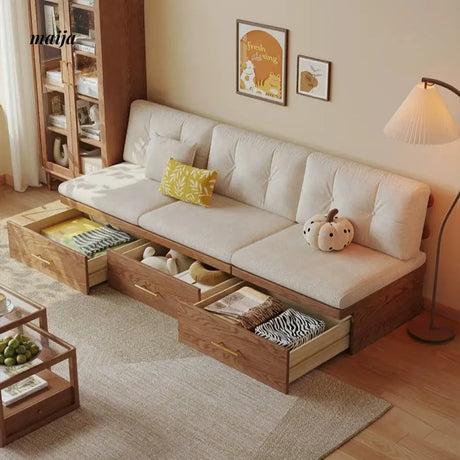 Japanese Style Solid Wood Sofa with Storage System from AI