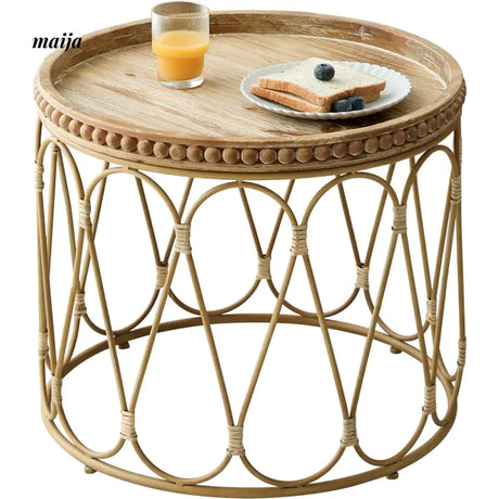 MINEFINE Round Scandinavian Rattan Coffee Table from Kaiyashi