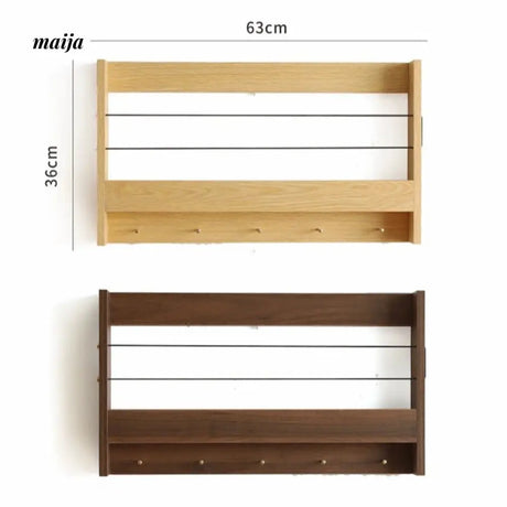 OGI NO RYOHIN Wall Magazine Shelf with Solid Wood Hooks from HOBBYTREE