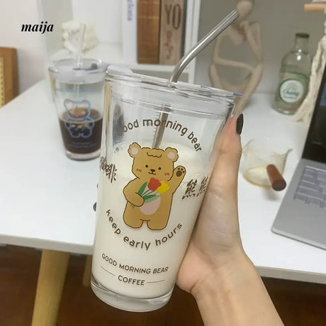 BANKE Coffee Milk Tea Glass Cup with Little Bears from BANKE